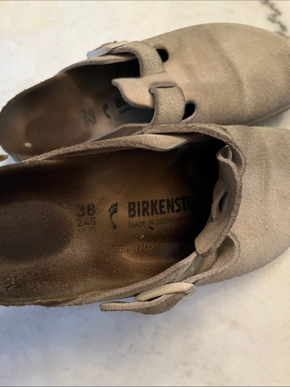 Birkenstock Suede Clogs in Taupe Gray - Picture 2 of 6